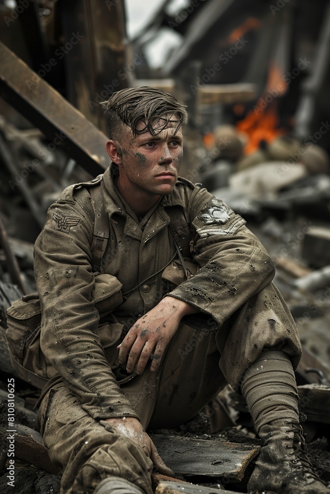 Canadian Infantryman Resting on the Ground