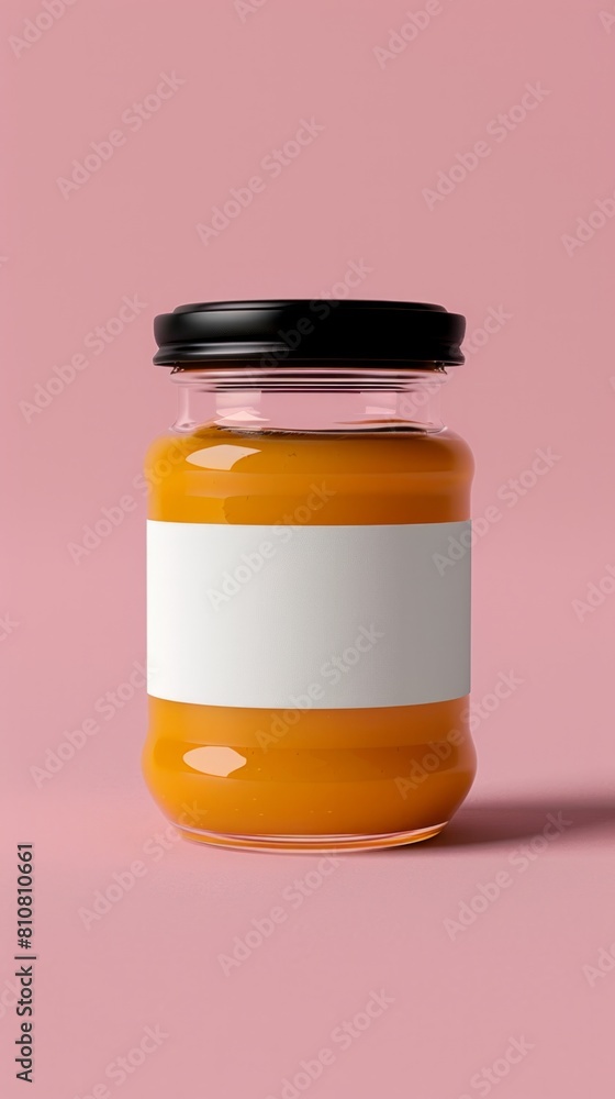 An image showcasing a sleek glass jar filled with yellow substance, complemented by a white label An image showcasing a sleek glass jar filled with yellow substance, complemented by a white label