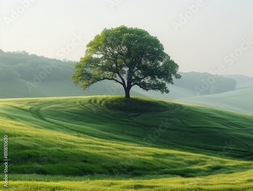 Alone tree on hill in different season  minimalistic photograph