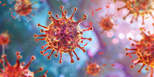 isolated view of a single bacteria of the coronavirus cell, illustrating the urgency in understanding and combating variant diseases during the ongoing pandemic. Commercial banner © forenna