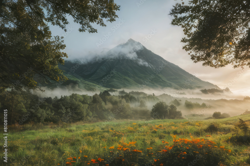 Fototapeta premium Mount Hood, Oregon's majestic peak, rivals Washington's Mount Rainier