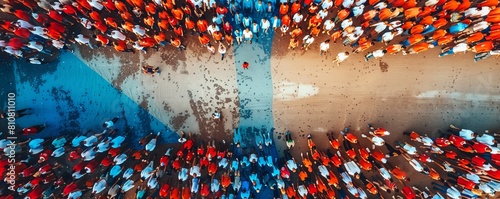 Aerial view of a Crowd of People, coming together to form the Flag of Paraguay. Paraguayan Banner on White Background. photo