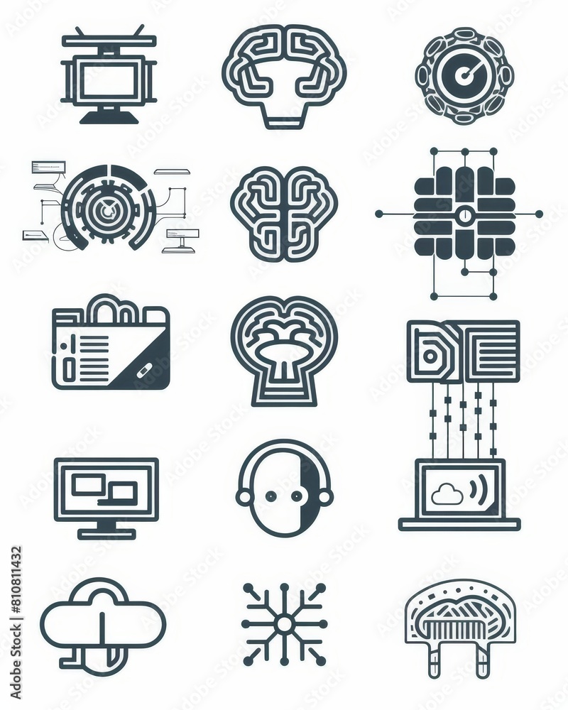 Artificial Intelligence Line Editable Icons set Vector illustration in modern thin line style icons of AI technology and possibilities Artificial Intelligence Line Editable Icons set Vector illustration in modern thin line style icons of AI technology and possibilities