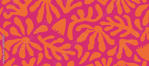 Hand drawn tropical seamless pattern, holiday and summer time, colorful style, natural ornaments for textile, fabric, wall art, wallpaper, poster and decor background.