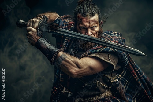 Scottish Highlander With Sword By Fire