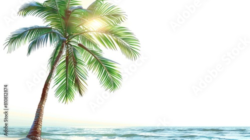 Tropical Beach with Lush Palm Tree and Ocean View