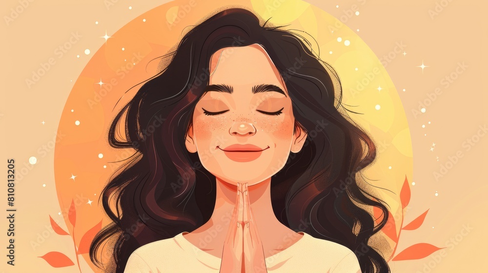 Woman Meditating with a Peaceful Smile Illustration Woman Meditating with a Peaceful Smile Illustration
