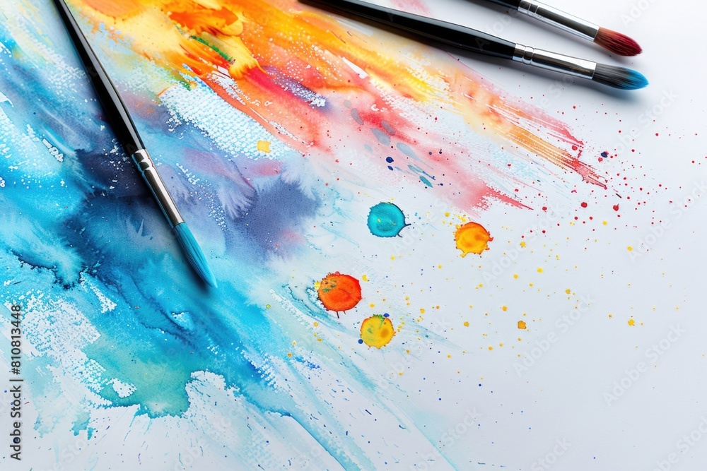 Obraz premium Vibrant Watercolor Paints and Brush on Paper