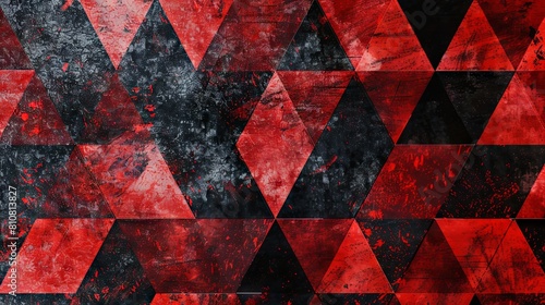 Red and black geometric triangle shapes define this abstract modern background texture photo