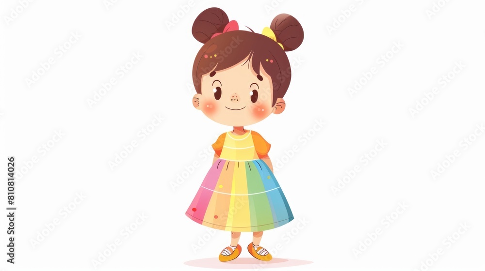Cheerful Little Girl in a Colorful Dress - Cartoon Character Illustration Cheerful Little Girl in a Colorful Dress - Cartoon Character Illustration