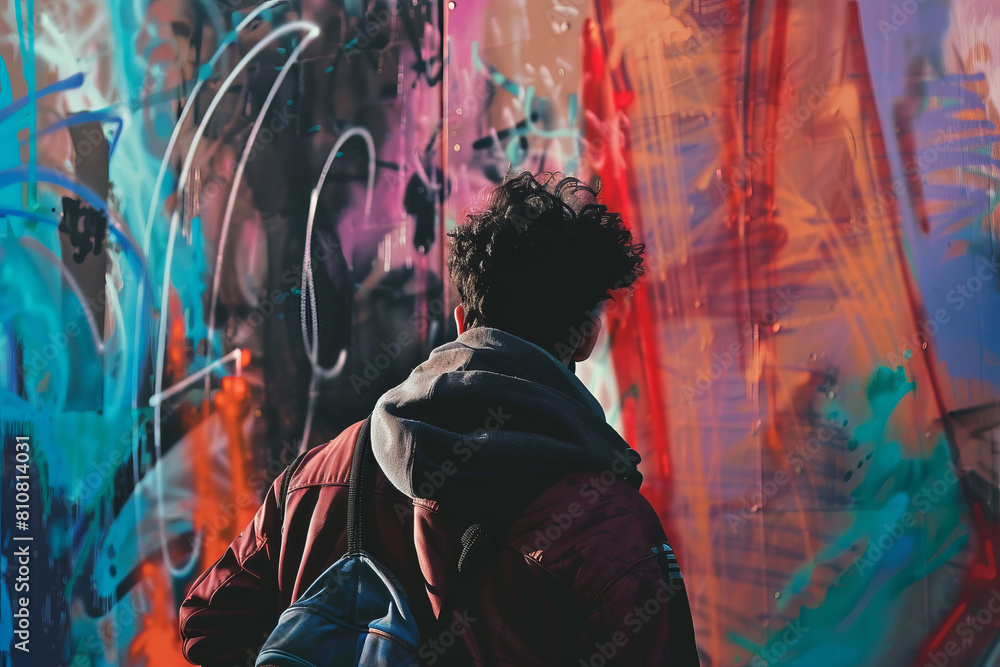 Obraz premium Artist at work on a colorful graffiti wall in urban setting