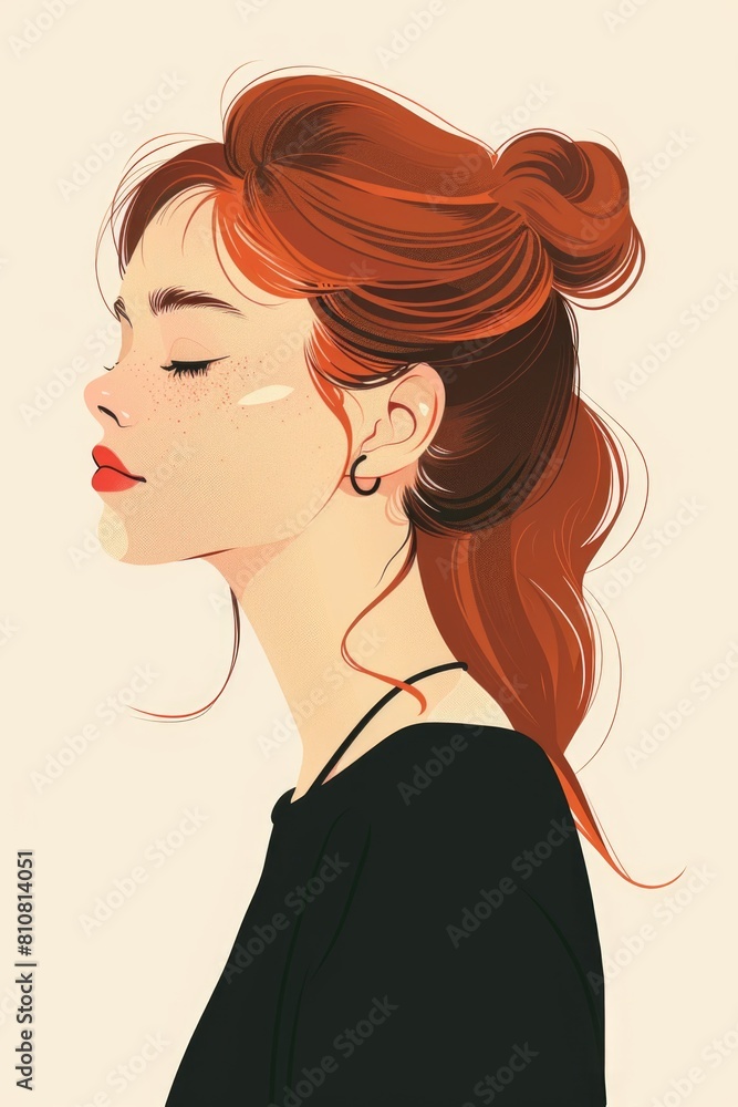 Elegant Young Woman in Profile View - Stylish Portrait Illustration Elegant Young Woman in Profile View - Stylish Portrait Illustration