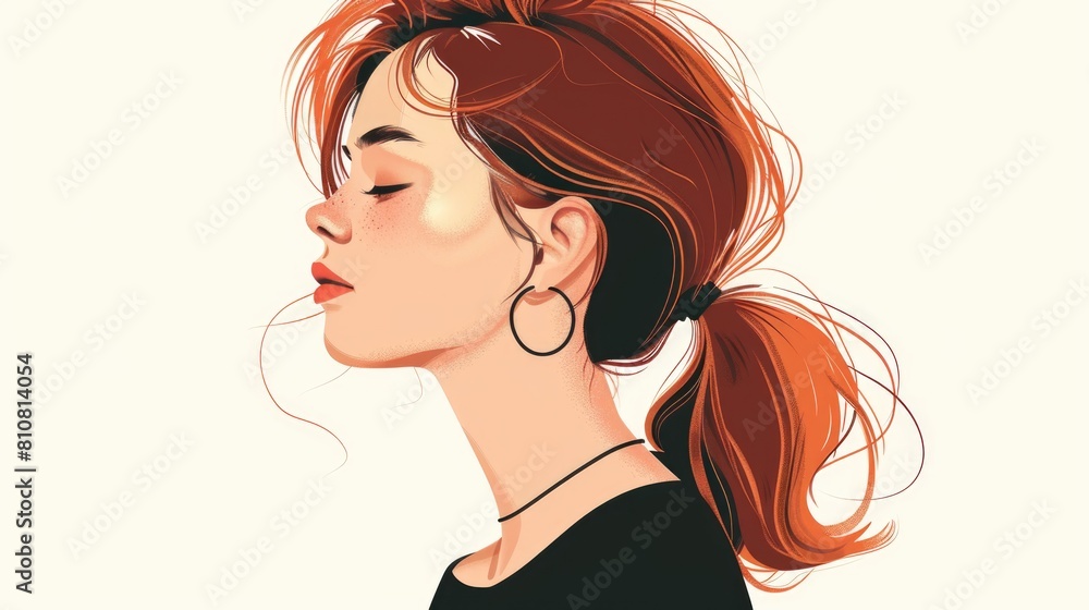 Elegant Young Woman in Profile View - Stylish Portrait Illustration Elegant Young Woman in Profile View - Stylish Portrait Illustration