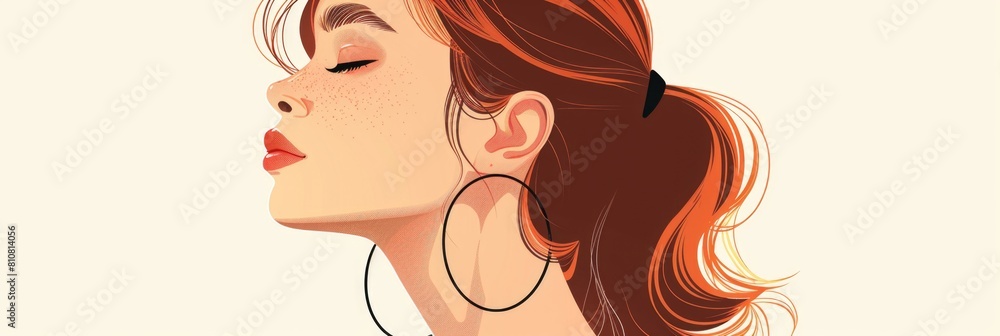 Elegant Young Woman in Profile View - Stylish Portrait Illustration