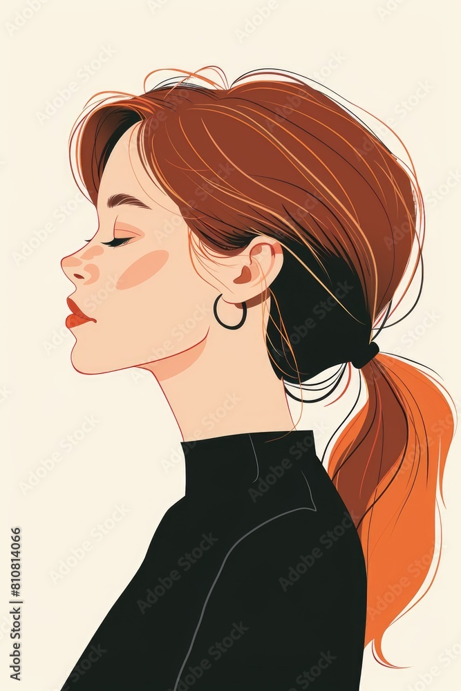 Graceful Female Side Profile with Closed Eyes - Modern Artistic Rendering Graceful Female Side Profile with Closed Eyes - Modern Artistic Rendering