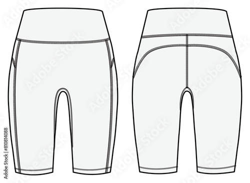 Women’s Sports legging, Fashion Flat Sketch Vector Illustration, CAD, Technical Drawing, Flat Drawing, Template, Mockup.