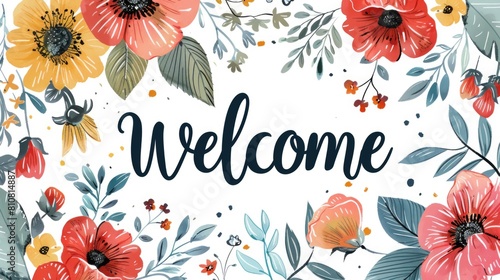 Decorative Flower Frame with Welcome Text - Artistic Design