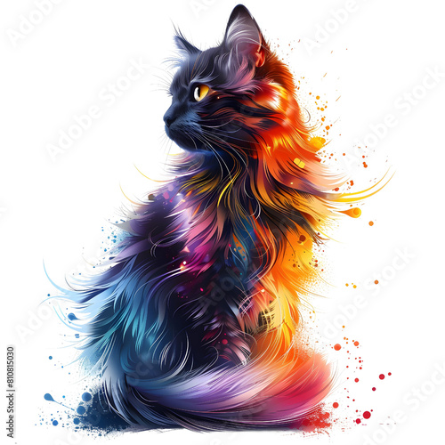 Enchanting Feline Fantasy Vibrant Surreal Cat Portrait on White © Tanakorn