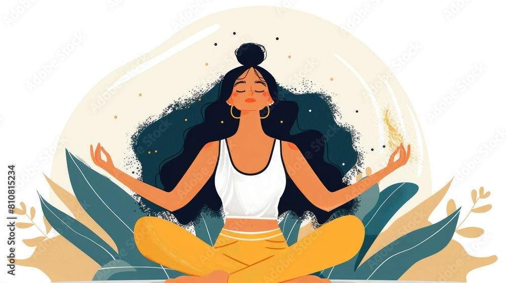 Peaceful Woman Meditating with Cosmic Energy Background