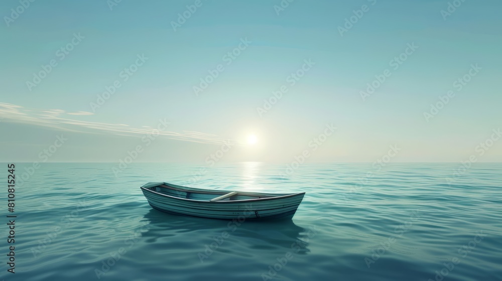 Small boat in the center of a vast ocean