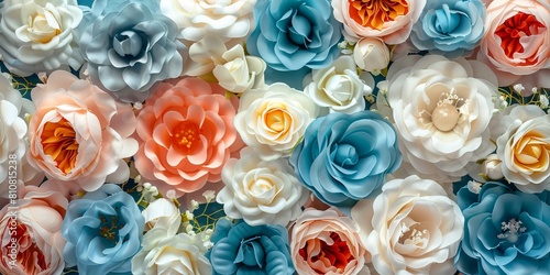 Floral Wallpaper with Multicolored Flowers. Colorful Mother s Day Background with Turquoise  Blue and White Roses