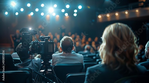Business people talking in conference audience, studio lighting, high quality