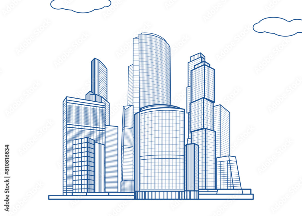 Fototapeta premium 3D illustration Imagination architecture building construction perspective design, abstract modern urban landscape line drawing.