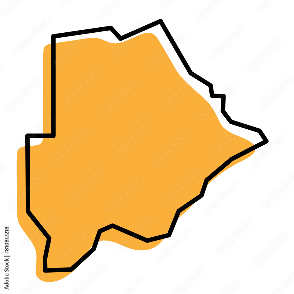 Botswana country simplified map. Orange silhouette with thick black sharp contour outline isolated on white background. Simple vector icon Botswana country simplified map. Orange silhouette with thick black sharp contour outline isolated on white background. Simple vector icon