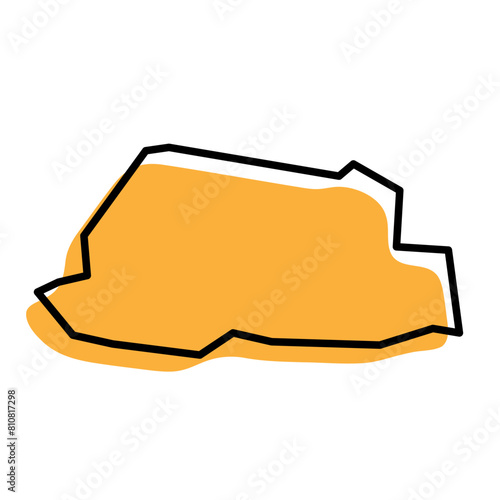 Bhutan country simplified map. Orange silhouette with thick black sharp contour outline isolated on white background. Simple vector icon