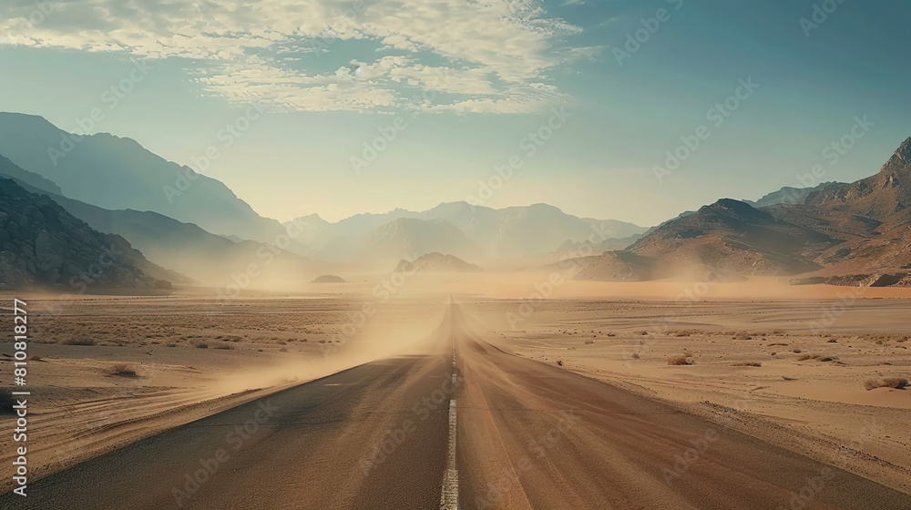 A road leading into the distance in an empty and desolate landscape with, representing the journey of loneliness. Generative AI