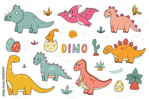 dinosaurs hand drawn collection of doodles for posters  prints  cards  stickers  nursery decor  stationary  scrapbooking  etc. EPS 10