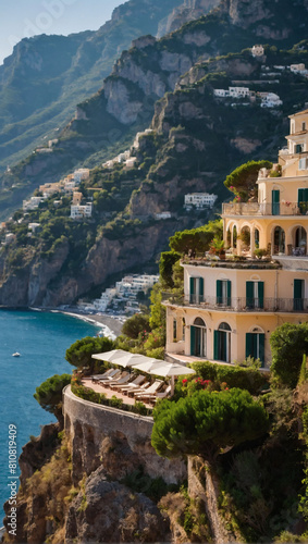 Amalfi Coastal Gem, Luxurious villa with stunning sea vistas and terraced cliffs.