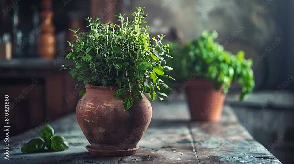 A vibrant bouquet of fresh herbs displayed in a rustic clay pot, ready to add flavor and fragrance to dishes