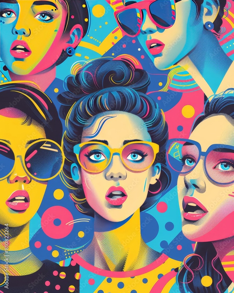 Obraz premium group presentation by modern technology communication, pop art, retro, 2023 style trendy, artsy