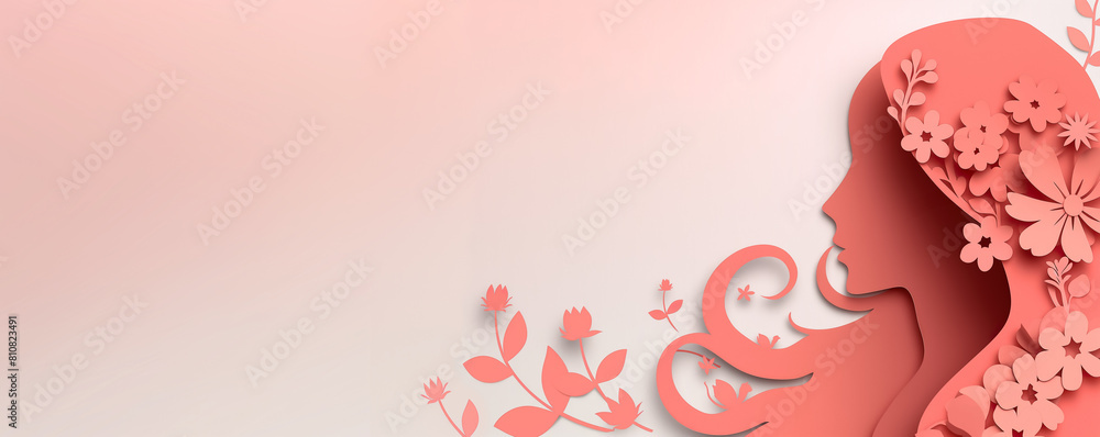 Paper Cut Profile of a Woman with Floral Decorations. Mother's Day, Woman's Day Background Paper Cut Profile of a Woman with Floral Decorations. Mother's Day, Woman's Day Background