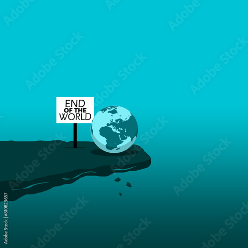 End of the World event banner. Illustration of an earth at the end of a hill with a sign board to celebrate on May 21st