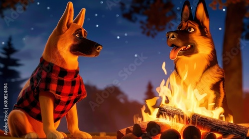 Memorial Day And Dog Camping Trip With Canine Companions, Roasting Marshmallows By The Campfire And Stargazing Together., Background photo