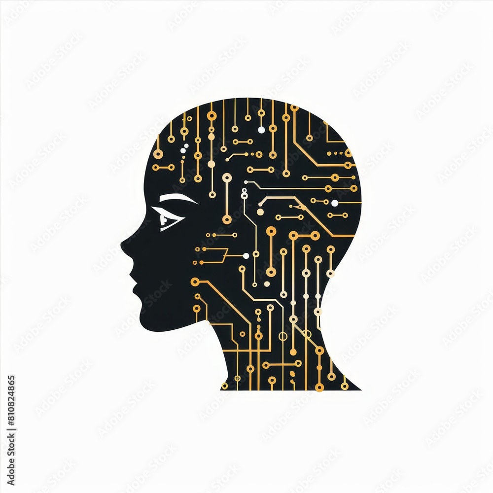 Human head tech icon, AI chip technological brain, Artificial ...
