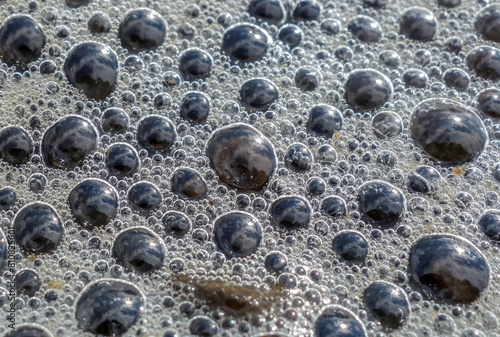 Close-up shot of foam bubbles by the lake shore