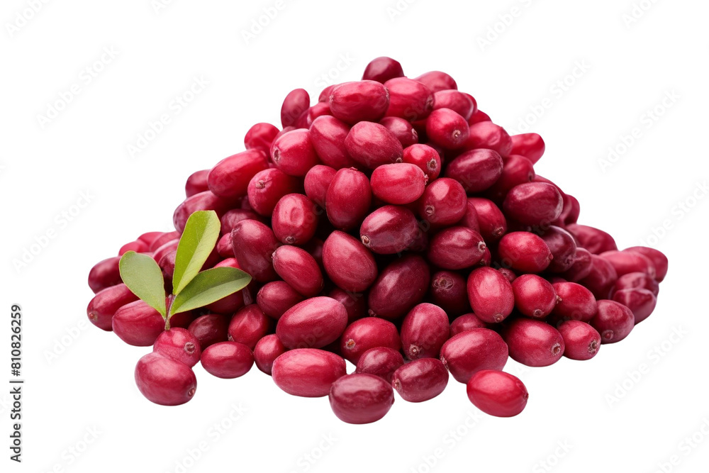 A pile of red berries with a leaf on top. The berries are small and round, and they are piled on top of each other A pile of red berries with a leaf on top. The berries are small and round, and they are piled on top of each other