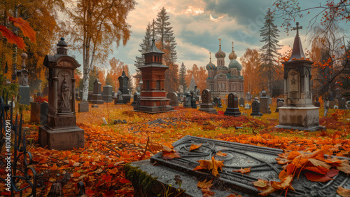Old cemetery in autumn. Russia, Saint-Petersburg.