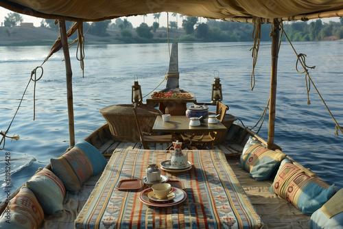 Luxurious Lazulli Boat Nile River Elegance Interior Bliss with Stunning Terrace Views Egyptian Adventure Cruising Comfort on the Historic Nile