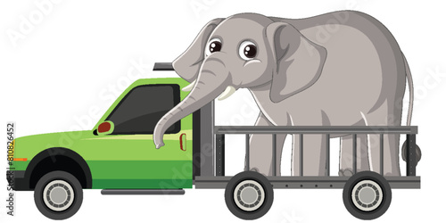 Vector illustration of an elephant in a truck
