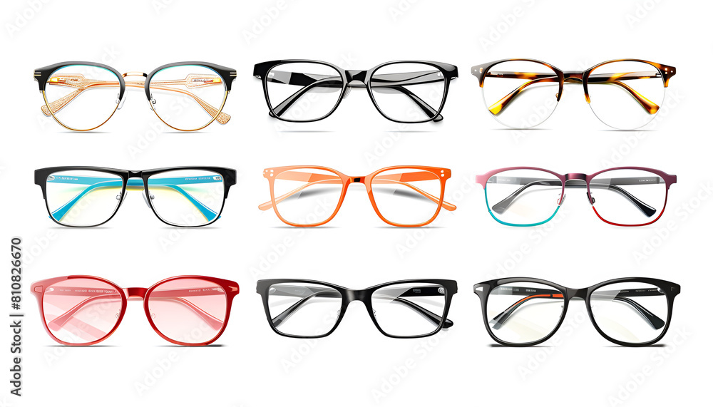 Set with different eyeglasses isolated on white Set with different eyeglasses isolated on white