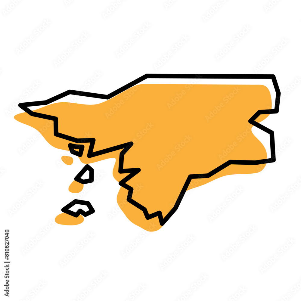 Guinea-Bissau country simplified map. Orange silhouette with thick black sharp contour outline isolated on white background. Simple vector icon Guinea-Bissau country simplified map. Orange silhouette with thick black sharp contour outline isolated on white background. Simple vector icon