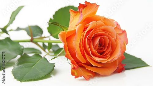 Gorgeous orange rose set against a white background