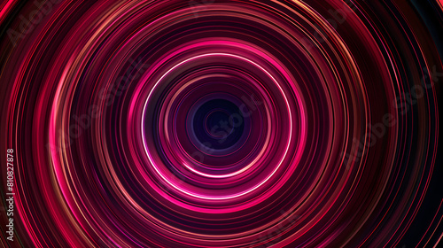 Pink neon glow simulates high-speed rotation using lines. Spiral effect. There is hole in the middle of the lines. Abstract background