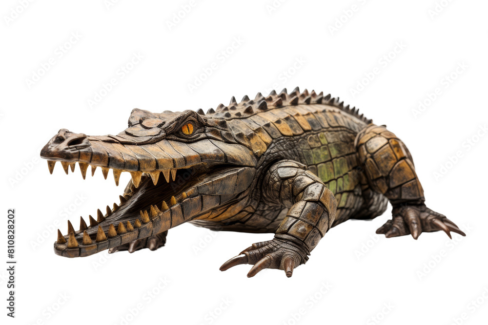 A crocodile is shown with its mouth open, looking at the camera. The crocodile is large and has a menacing appearance A crocodile is shown with its mouth open, looking at the camera. The crocodile is large and has a menacing appearance