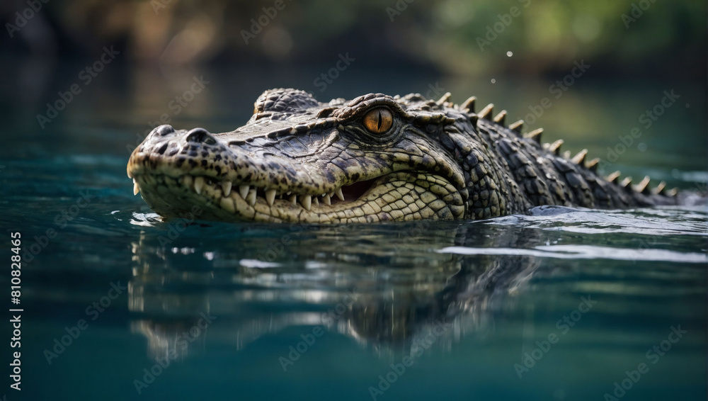 Aquatic Predator, Crocodile Submerged in Water Aquatic Predator, Crocodile Submerged in Water