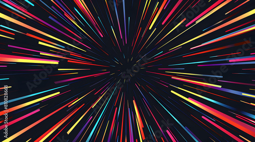 Abstract background. Colored lines along the edges create effect of immersion in darkness. There is a black hole in the center. 